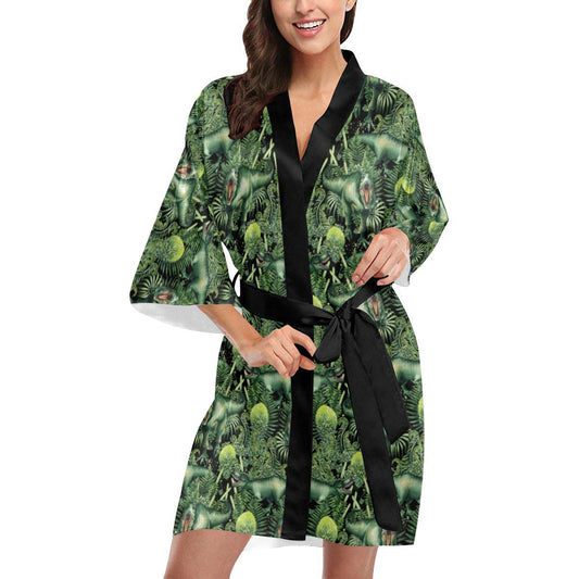 Dinosaur T Rex Print Pattern Women Short Kimono Robe
