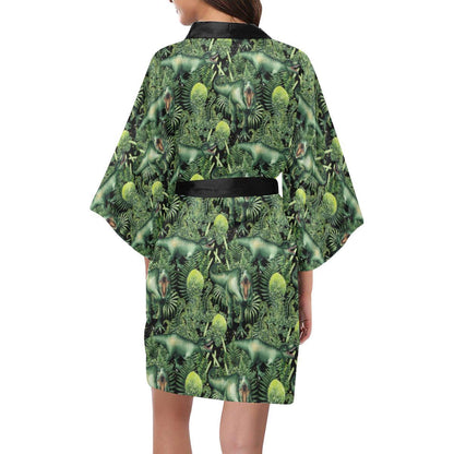 Dinosaur T Rex Print Pattern Women Short Kimono Robe