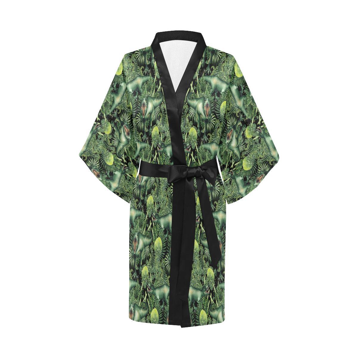 Dinosaur T Rex Print Pattern Women Short Kimono Robe