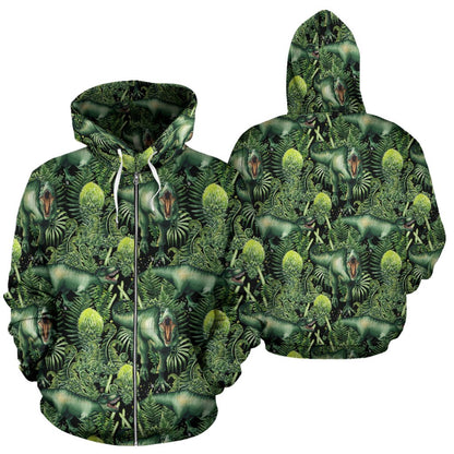 Dinosaur T Rex Print Pattern Zip Up Hoodie
