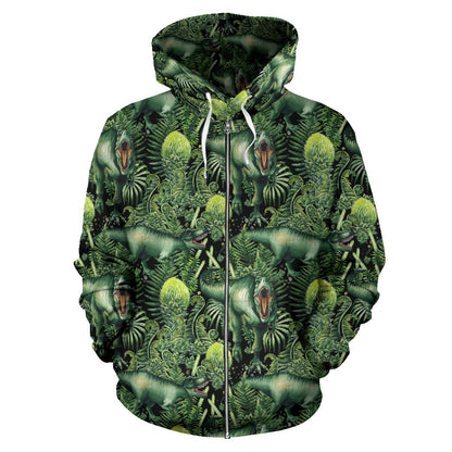 Dinosaur T Rex Print Pattern Zip Up Hoodie