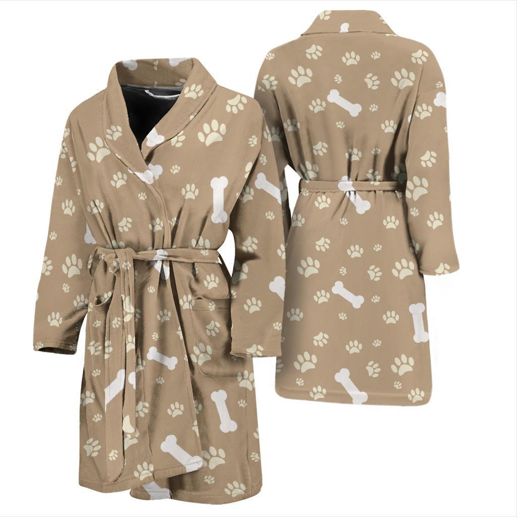 Dog Bone Paw Pattern Print Design 01 Men Bathrobe-JORJUNE.COM