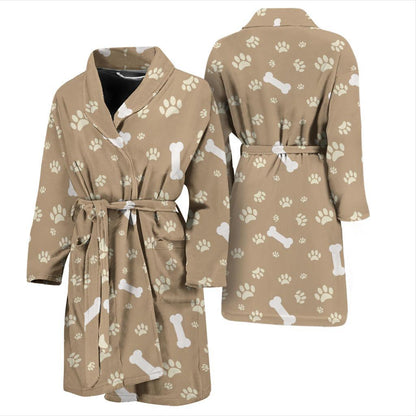 Dog Bone Paw Pattern Print Design 01 Men Bathrobe-JORJUNE.COM