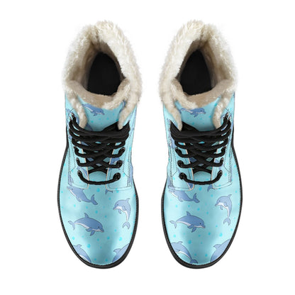 Dolphin Baby Cute Print Pattern Faux Fur Leather Boots-JTAMIGO.COM