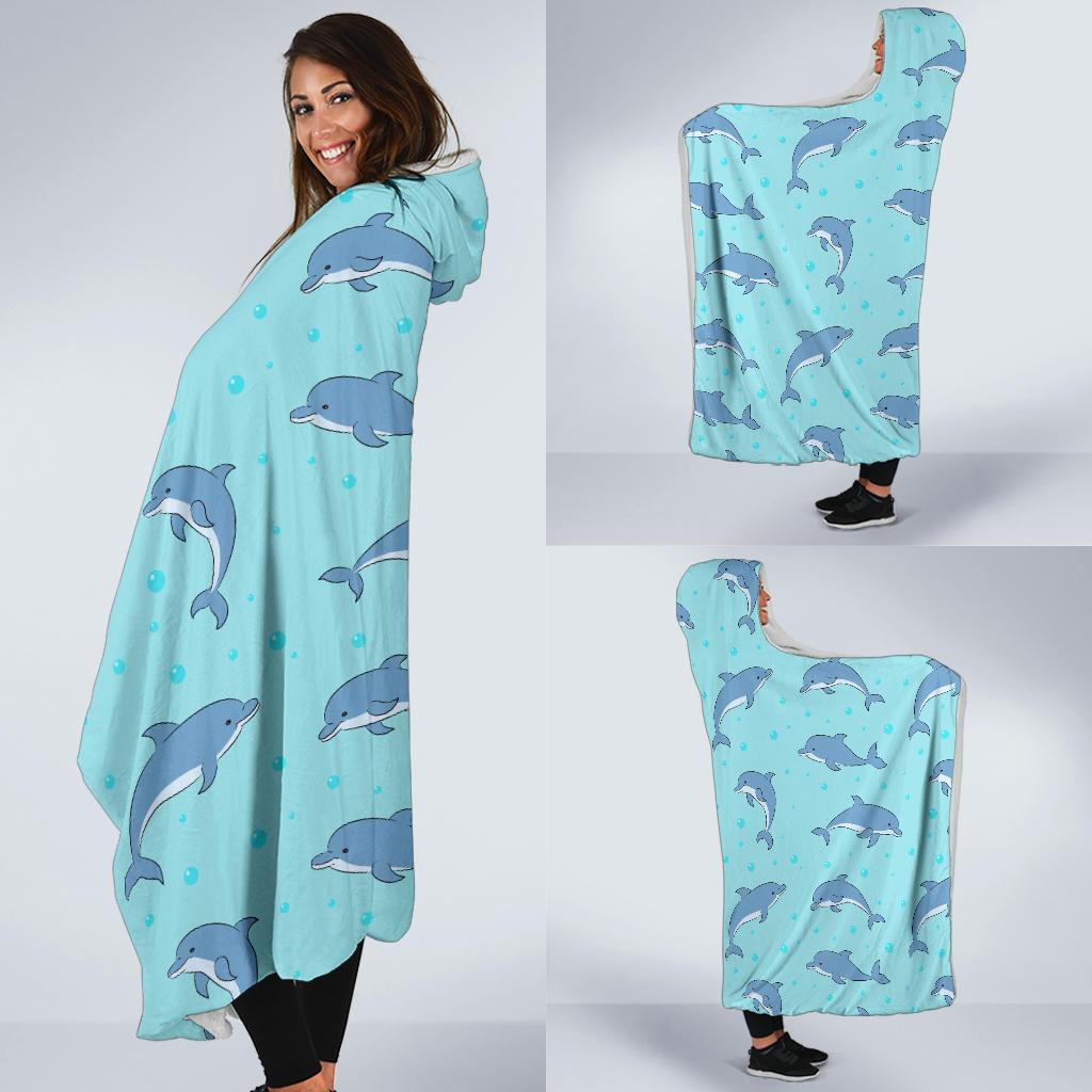 Dolphin Baby Cute Print Pattern Hooded Blanket-JTAMIGO.COM