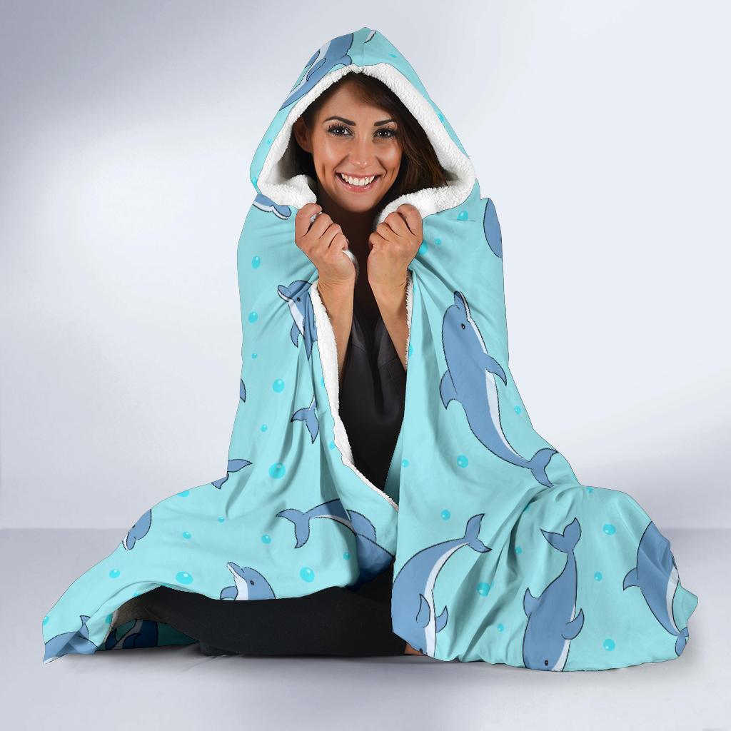Dolphin Baby Cute Print Pattern Hooded Blanket-JTAMIGO.COM