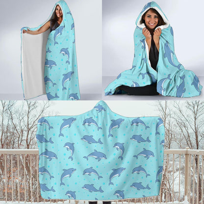 Dolphin Baby Cute Print Pattern Hooded Blanket-JTAMIGO.COM