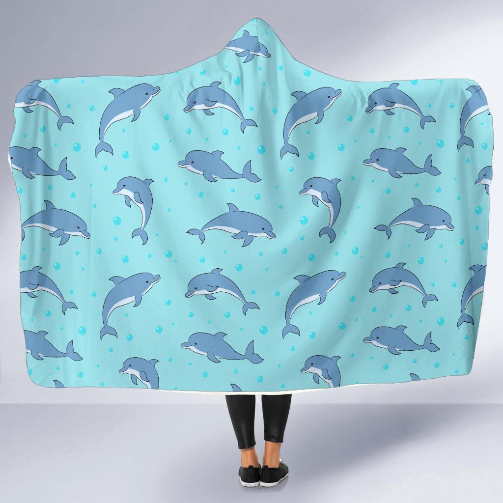 Dolphin Baby Cute Print Pattern Hooded Blanket-JTAMIGO.COM