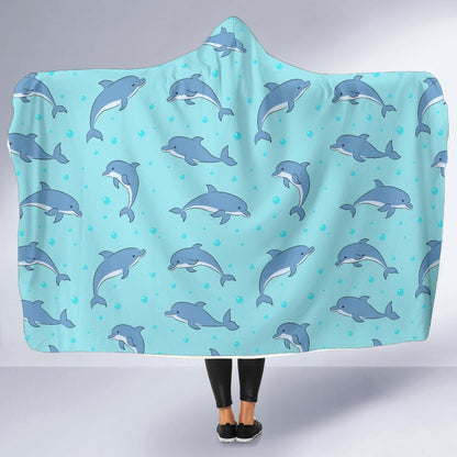 Dolphin Baby Cute Print Pattern Hooded Blanket-JTAMIGO.COM