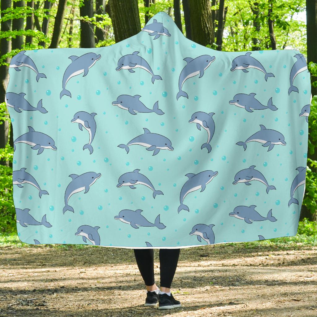 Dolphin Baby Cute Print Pattern Hooded Blanket-JTAMIGO.COM