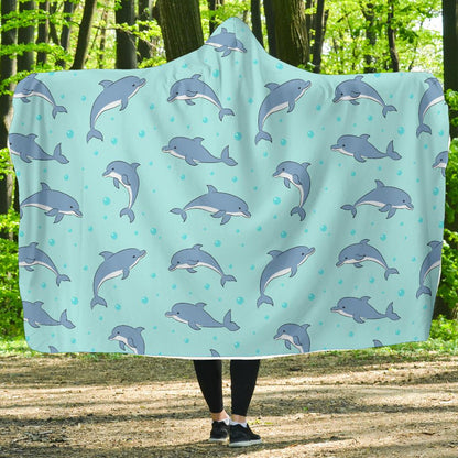 Dolphin Baby Cute Print Pattern Hooded Blanket-JTAMIGO.COM