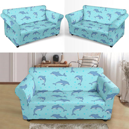 Dolphin Baby Cute Print Pattern Loveseat Slipcover-JTAMIGO.COM