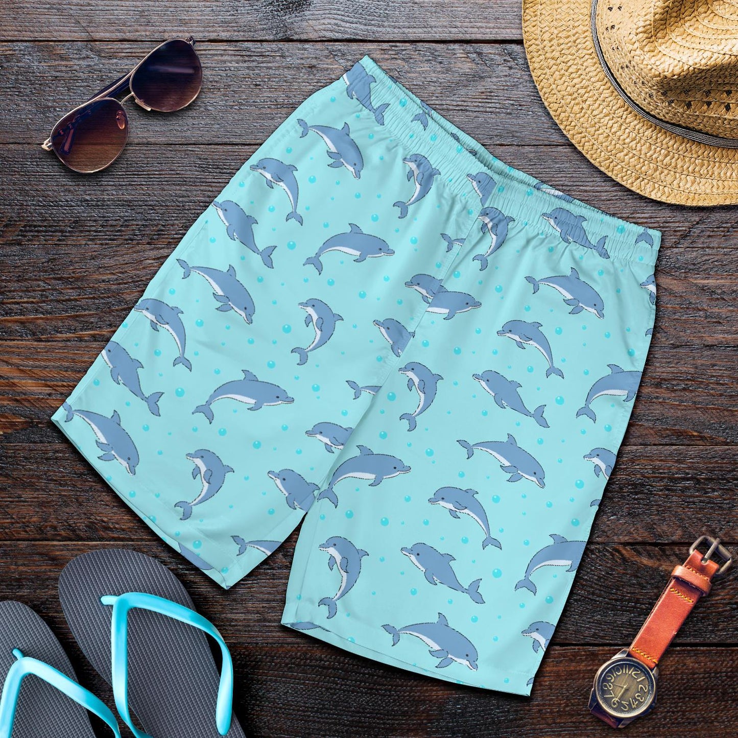 Dolphin Baby Cute Print Pattern Mens Shorts-JTAMIGO.COM