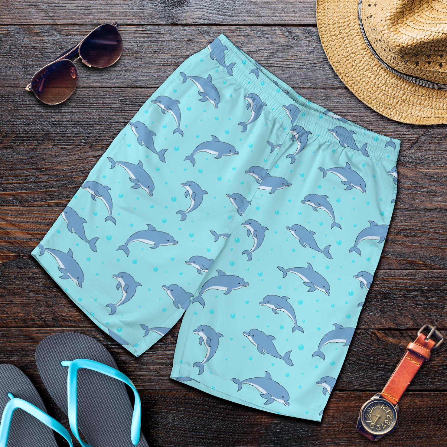 Dolphin Baby Cute Print Pattern Mens Shorts-JTAMIGO.COM