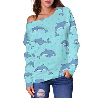 Dolphin Baby Cute Print Pattern Off Shoulder Sweatshirt