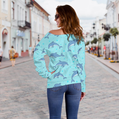 Dolphin Baby Cute Print Pattern Off Shoulder Sweatshirt
