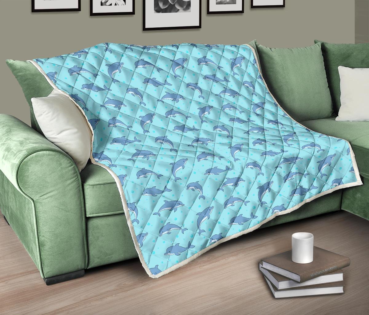 Dolphin Baby Cute Print Pattern Premium Quilt-JTAMIGO.COM