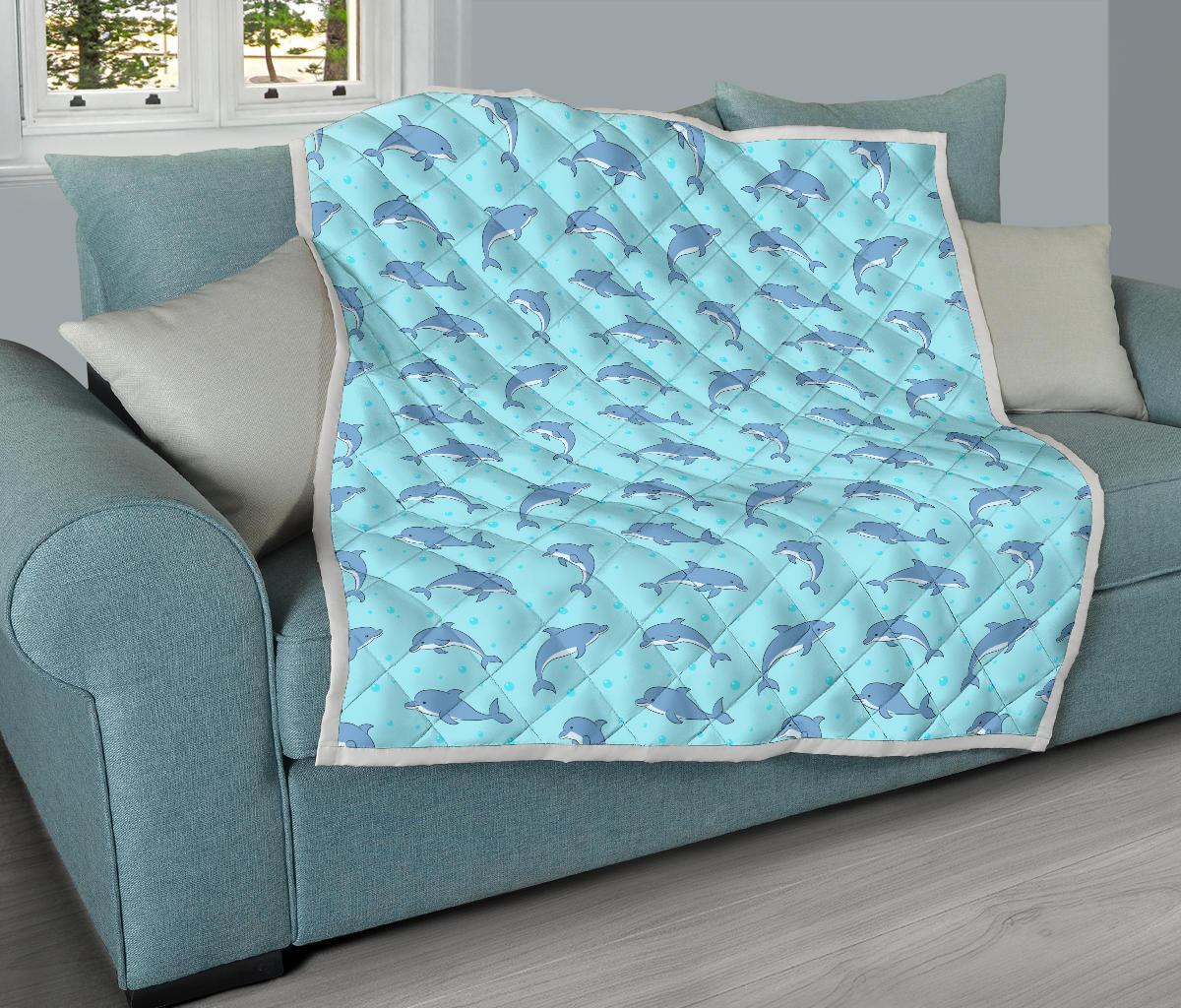 Dolphin Baby Cute Print Pattern Premium Quilt-JTAMIGO.COM