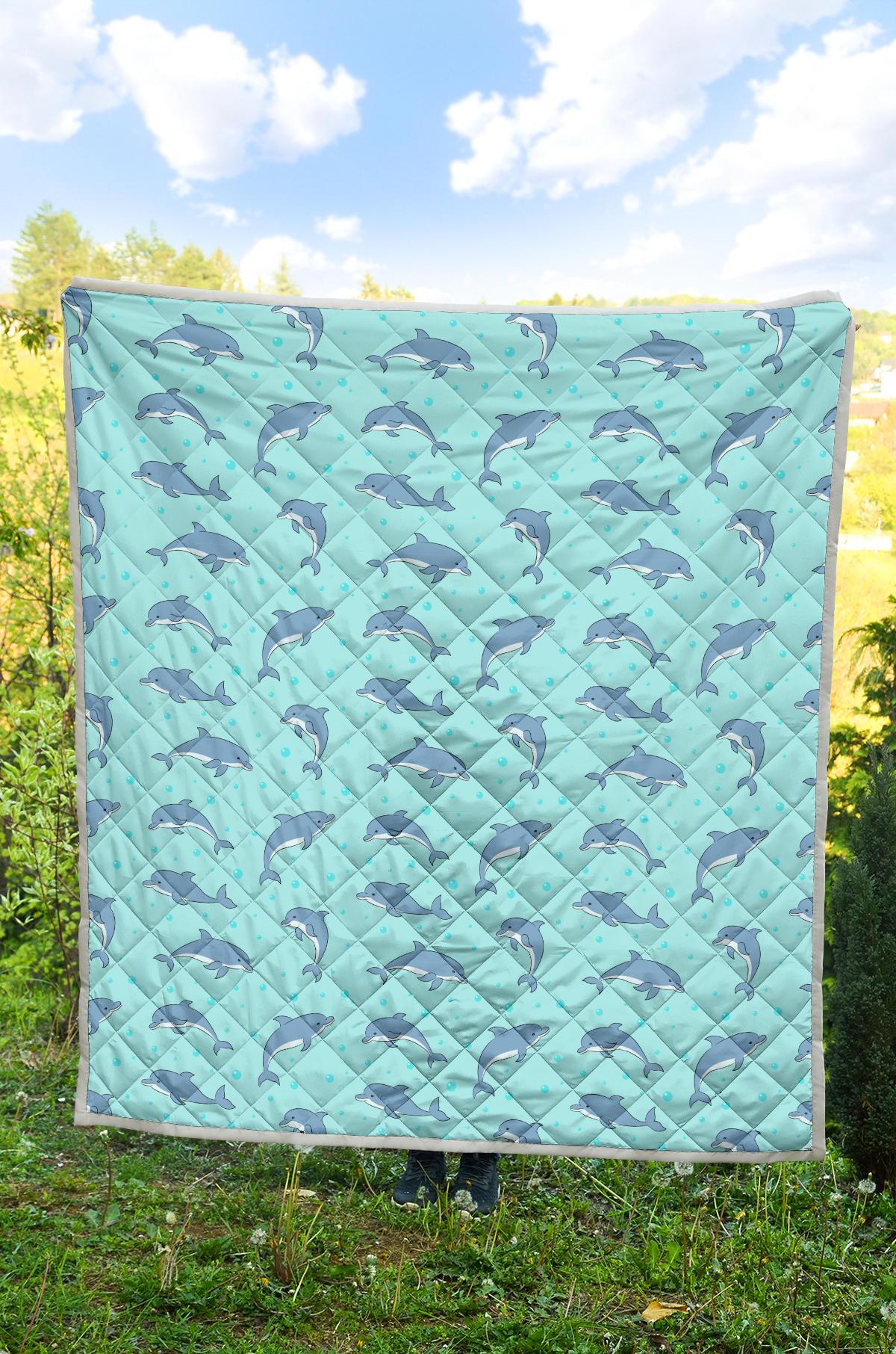 Dolphin Baby Cute Print Pattern Premium Quilt-JTAMIGO.COM
