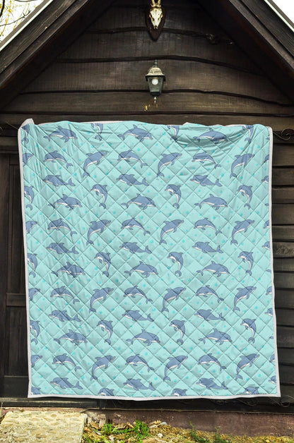 Dolphin Baby Cute Print Pattern Premium Quilt-JTAMIGO.COM