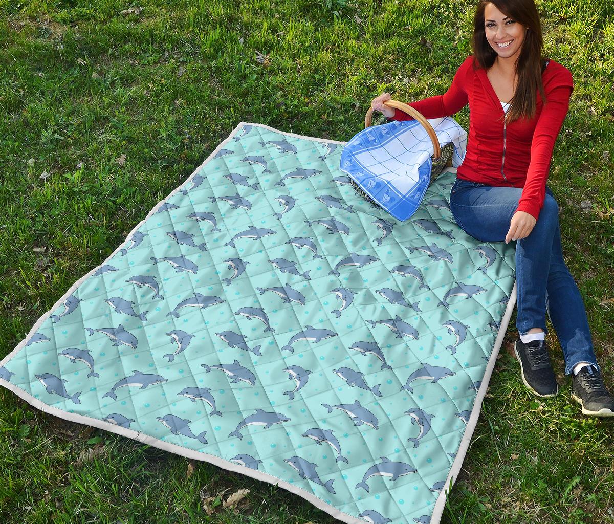 Dolphin Baby Cute Print Pattern Premium Quilt-JTAMIGO.COM