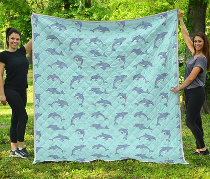 Dolphin Baby Cute Print Pattern Premium Quilt-JTAMIGO.COM