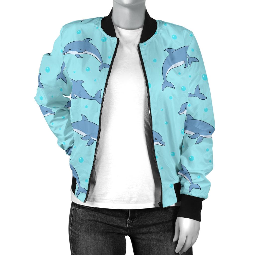 Dolphin Baby Cute Print Pattern Women Casual Bomber Jacket
