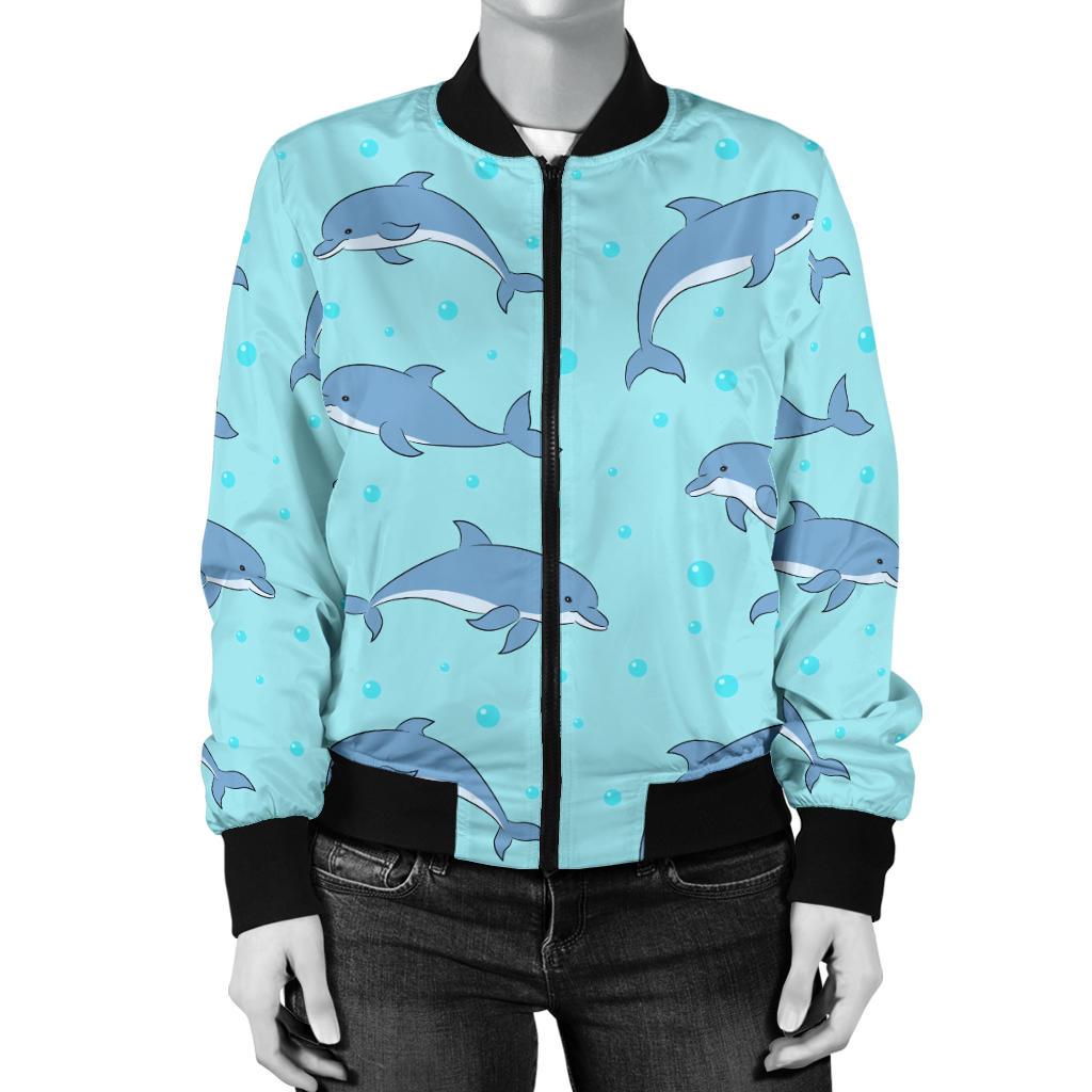 Dolphin Baby Cute Print Pattern Women Casual Bomber Jacket