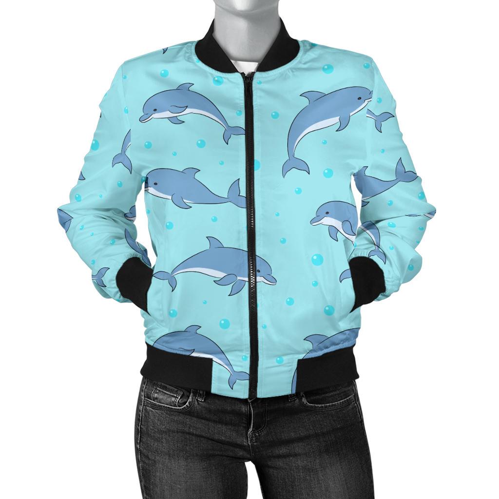 Dolphin Baby Cute Print Pattern Women Casual Bomber Jacket