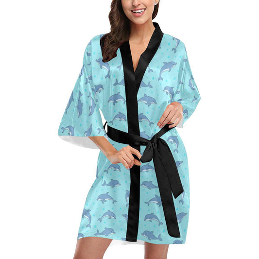 Dolphin Baby Cute Print Pattern Women Short Kimono Robe