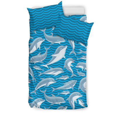 Dolphin Cute Print Pattern Duvet Cover Bedding Set