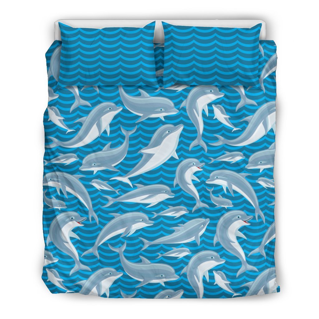 Dolphin Cute Print Pattern Duvet Cover Bedding Set