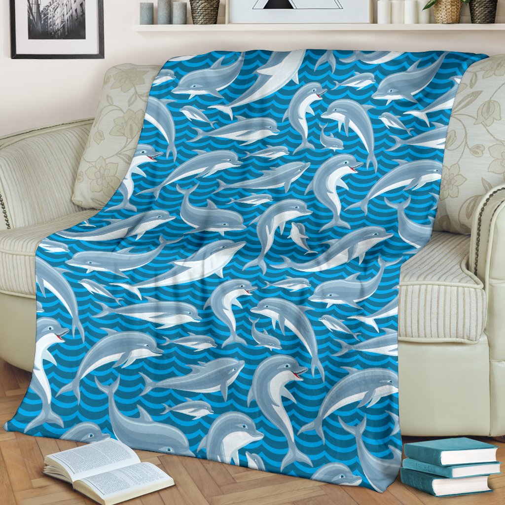 Dolphin Cute Print Pattern Fleece Blanket