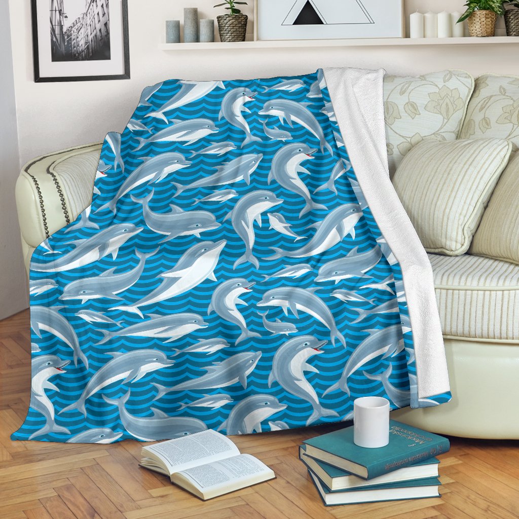 Dolphin Cute Print Pattern Fleece Blanket
