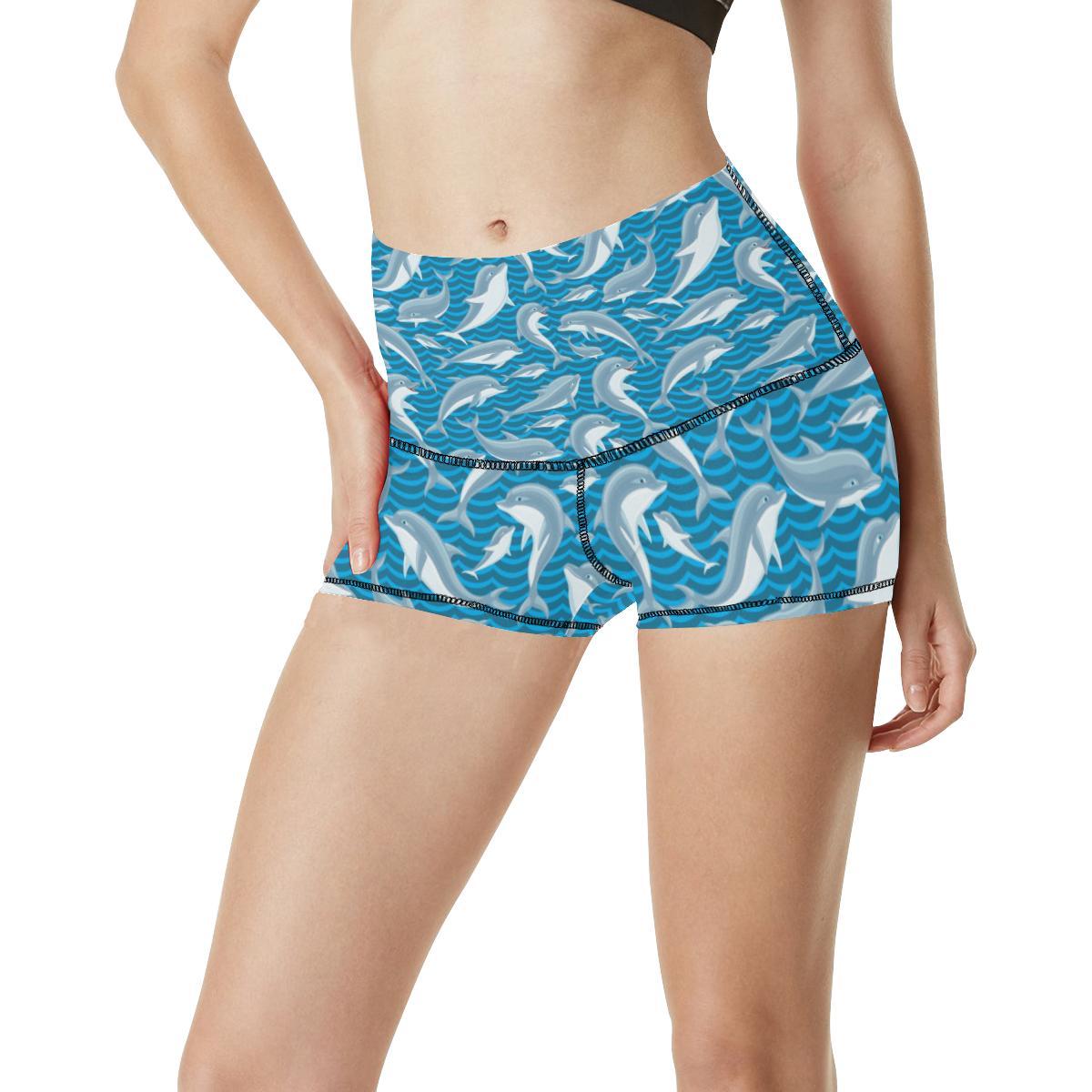 Dolphin Cute Print Pattern High Waisted Spandex Shorts-JTAMIGO.COM