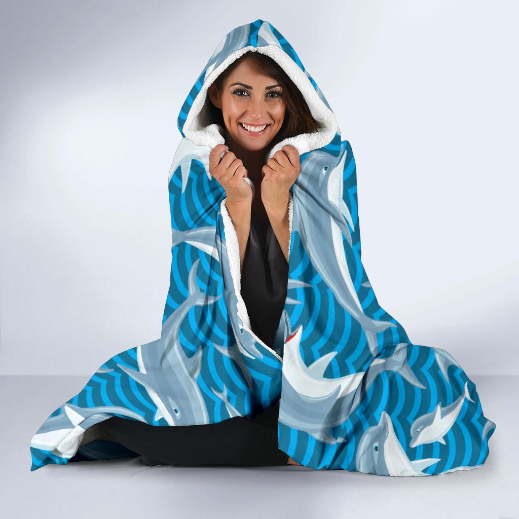 Dolphin Cute Print Pattern Hooded Blanket-JTAMIGO.COM