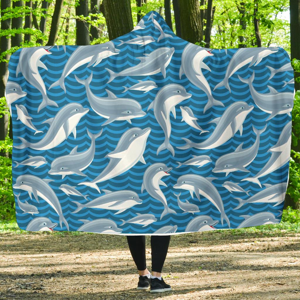 Dolphin Cute Print Pattern Hooded Blanket-JTAMIGO.COM