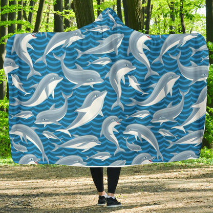 Dolphin Cute Print Pattern Hooded Blanket-JTAMIGO.COM