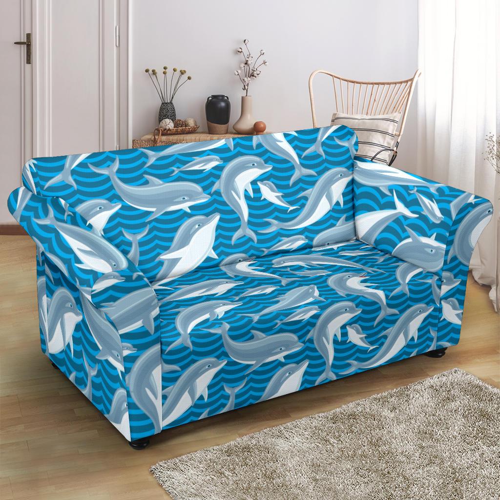 Dolphin Cute Print Pattern Loveseat Slipcover-JTAMIGO.COM