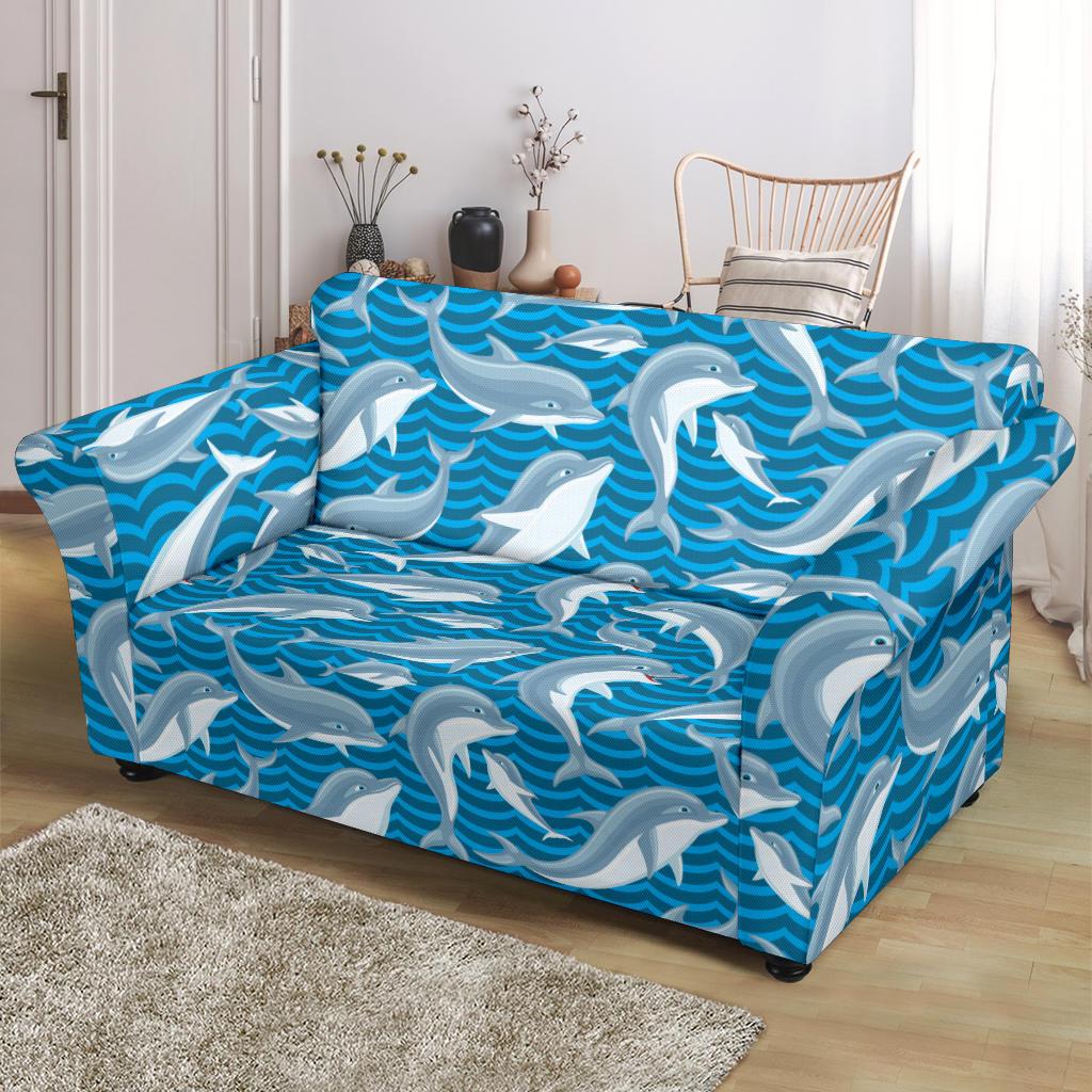 Dolphin Cute Print Pattern Loveseat Slipcover-JTAMIGO.COM