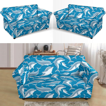Dolphin Cute Print Pattern Loveseat Slipcover-JTAMIGO.COM