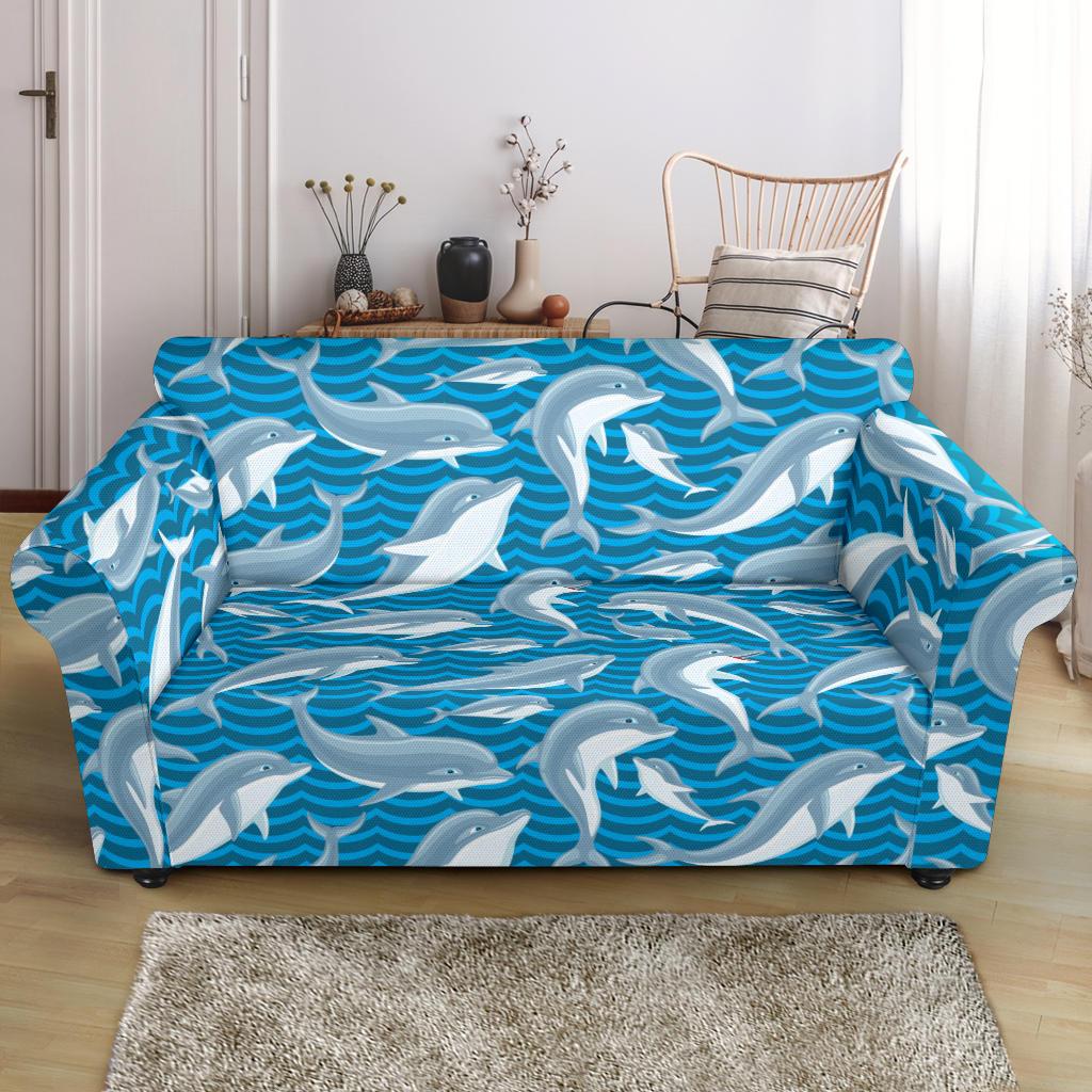 Dolphin Cute Print Pattern Loveseat Slipcover-JTAMIGO.COM