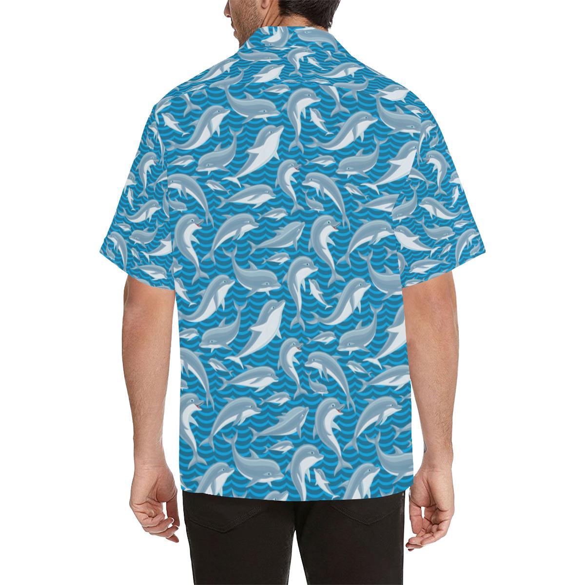 Dolphin Cute Print Pattern Men Aloha Hawaiian Shirt