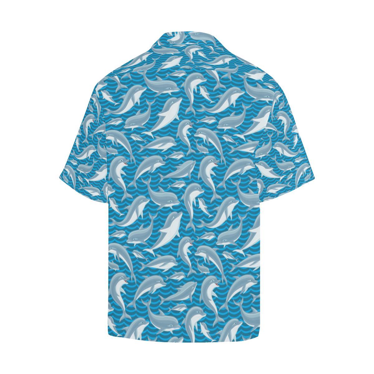 Dolphin Cute Print Pattern Men Aloha Hawaiian Shirt
