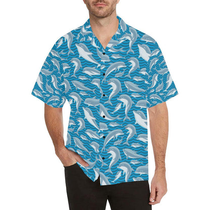 Dolphin Cute Print Pattern Men Aloha Hawaiian Shirt