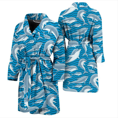 Dolphin Cute Print Pattern Men Bath Robe-JTAMIGO.COM