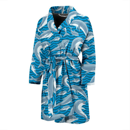 Dolphin Cute Print Pattern Men Bath Robe-JTAMIGO.COM