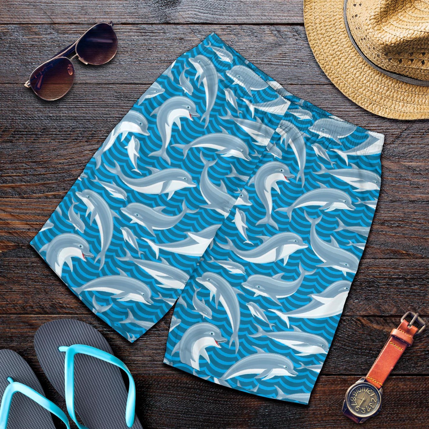 Dolphin Cute Print Pattern Mens Shorts-JTAMIGO.COM