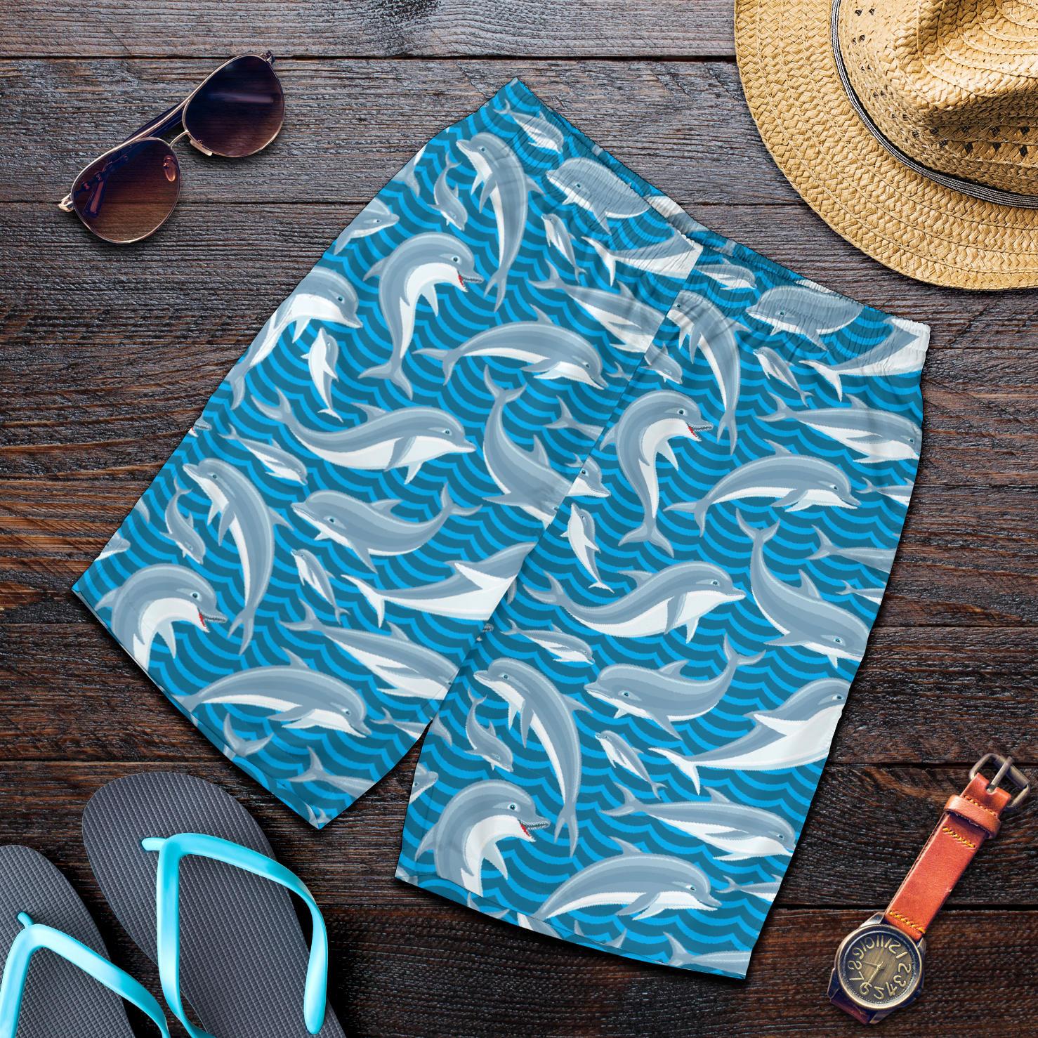 Dolphin Cute Print Pattern Mens Shorts-JTAMIGO.COM
