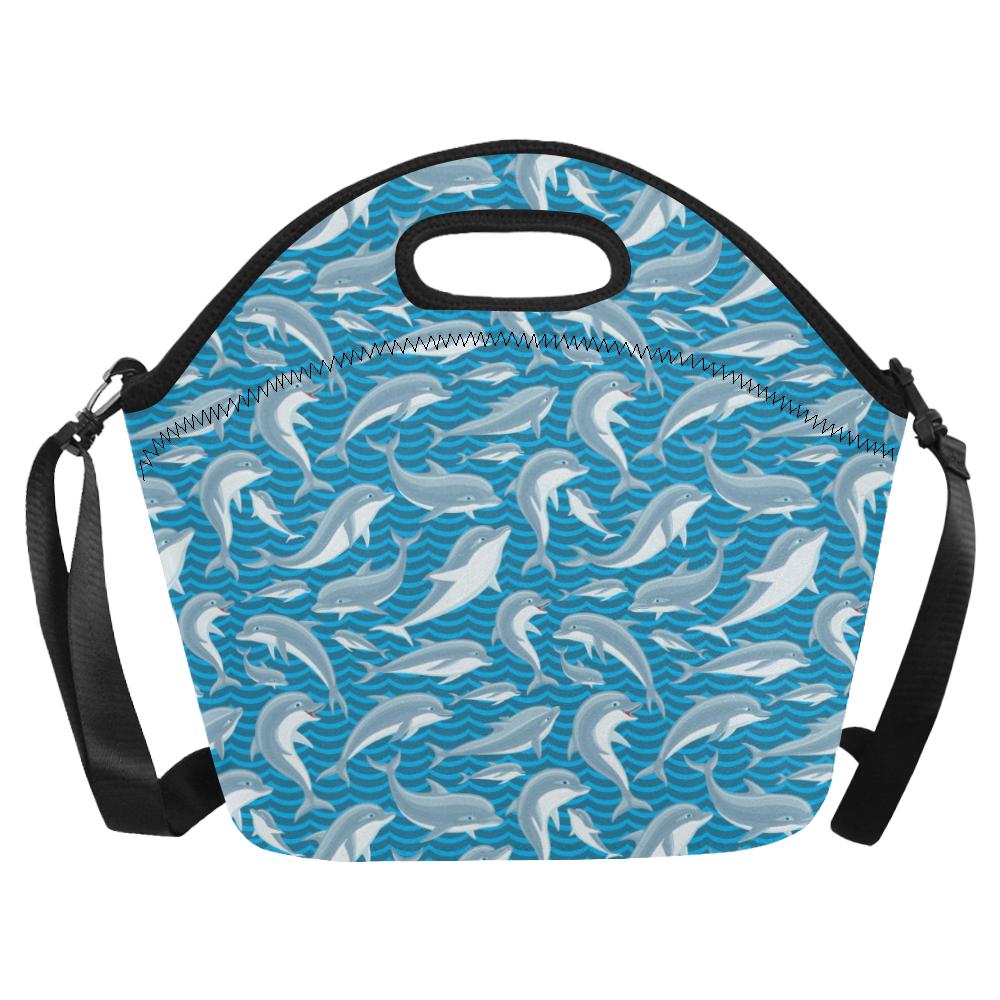 Dolphin Cute Print Pattern Neoprene Lunch Bag (Model 1669)(Large)-JTAMIGO.COM
